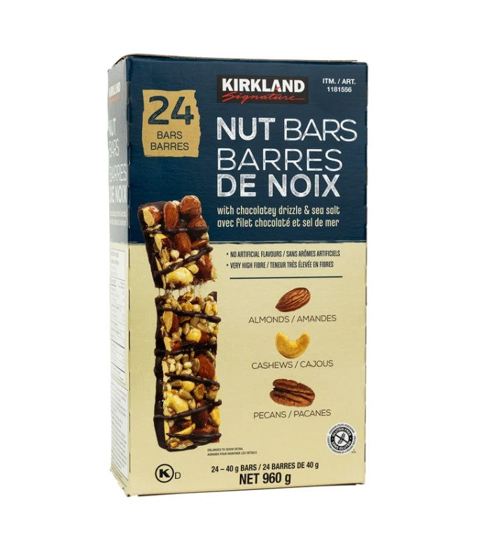 Kirkland Signature Nut Bar 40g – Almonds, Cashews & Pecans | Preotein Chocolate Drizzle & Sea Salt