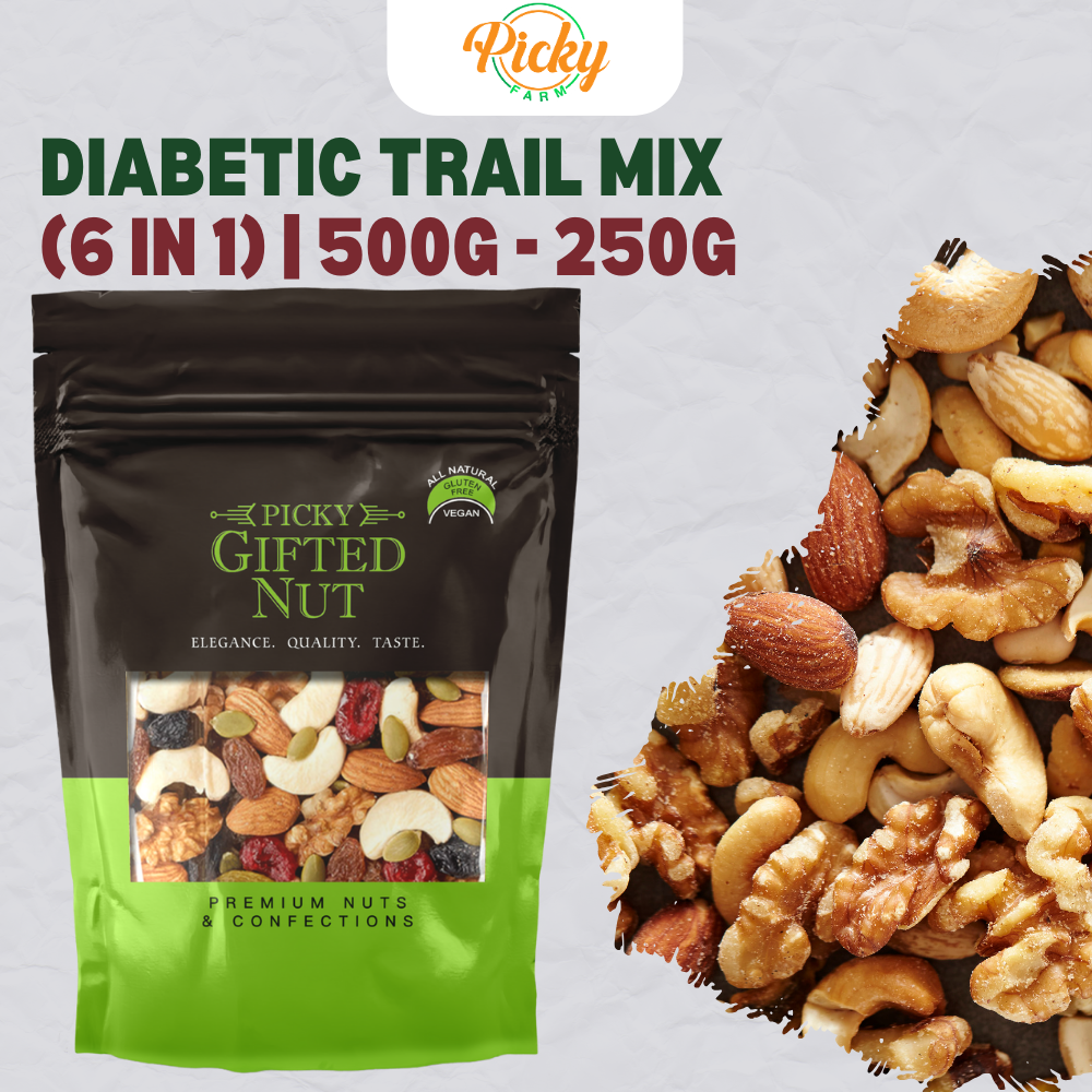 Picky Farm Diabetic Trail Mix, a 6-in-1 mix of nuts and seeds