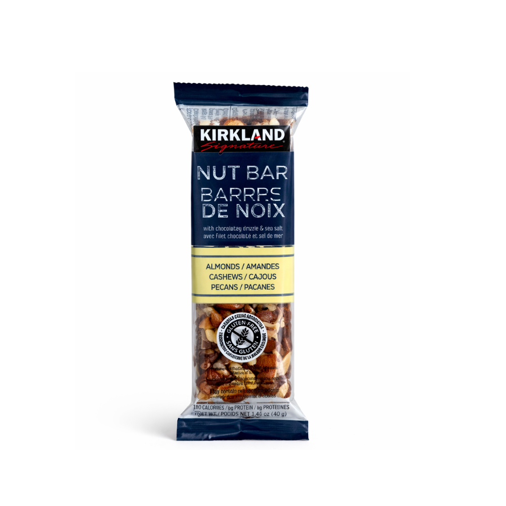 Kirkland Signature Nut Bar 40g – Almonds, Cashews & Pecans | Preotein Chocolate Drizzle & Sea Salt