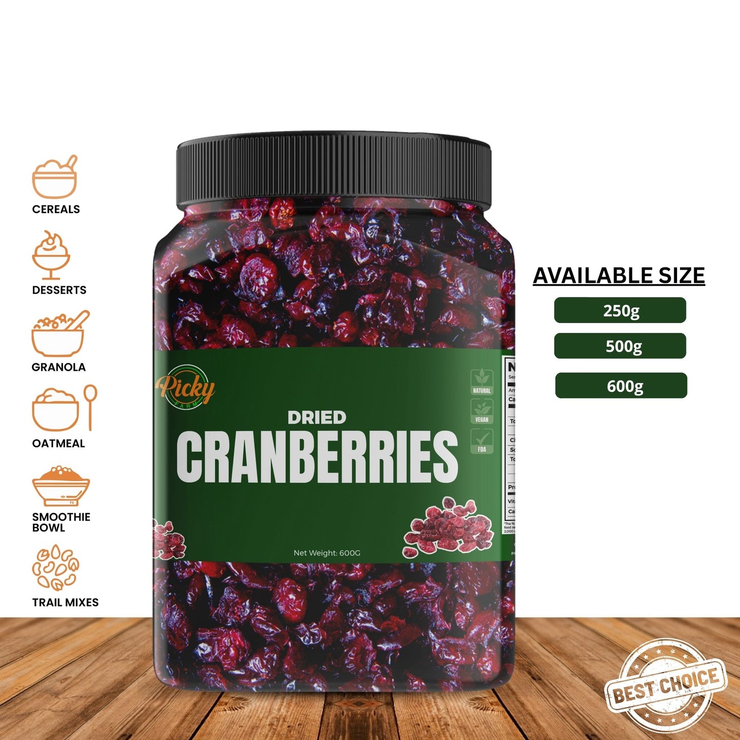 Dried Cranberries | Premium Sweet–Tart Snack