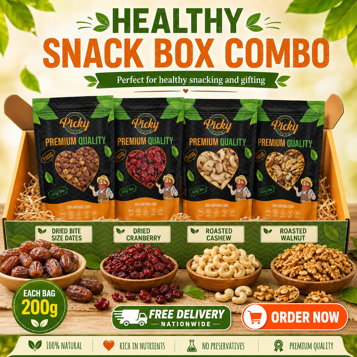 Healthy Snack Box Combo – 4 Premium Snacks | 200g Each Bag
