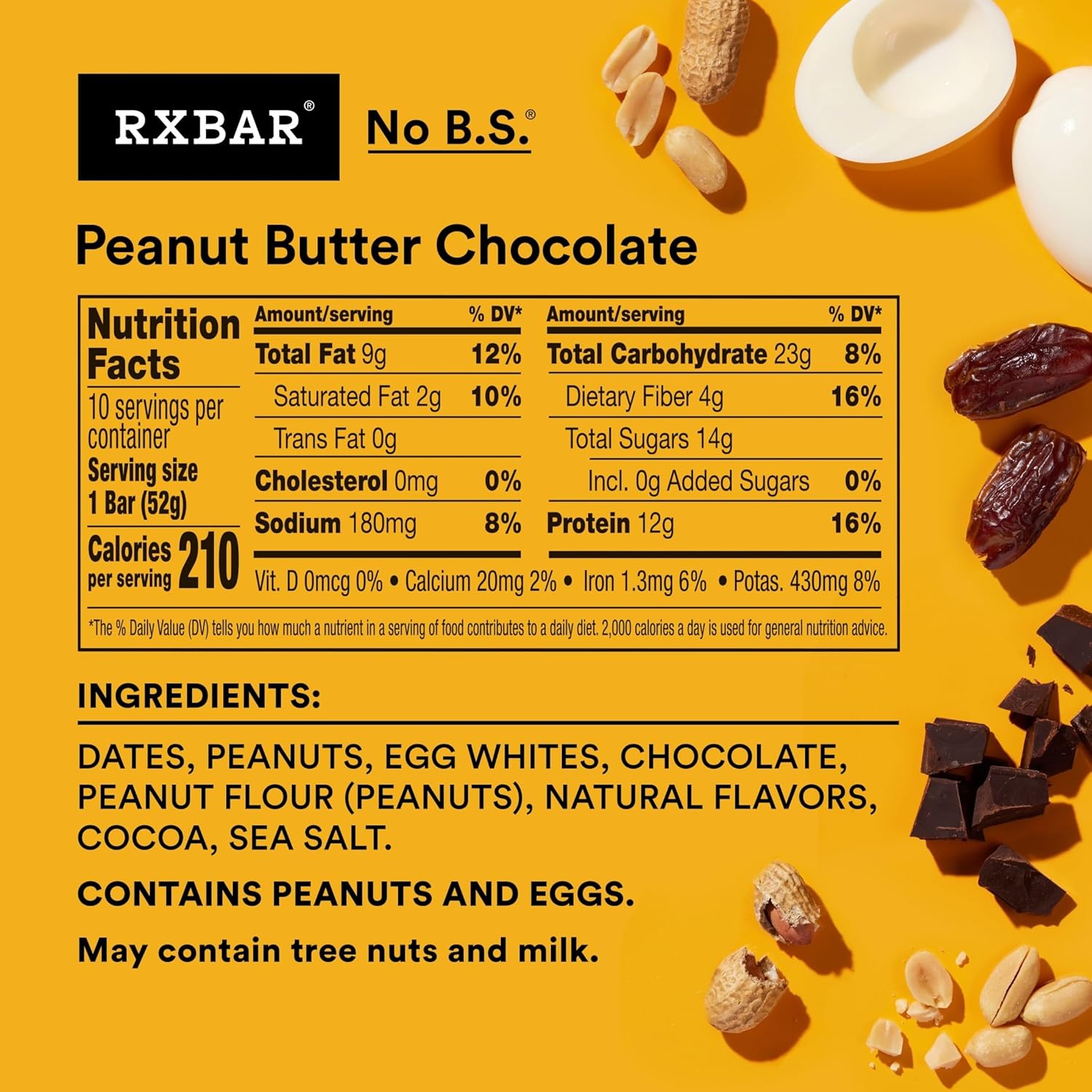 RXBAR Protein Bar 52g – Peanut Butter Chocolate | Clean Ingredient Protein Snack