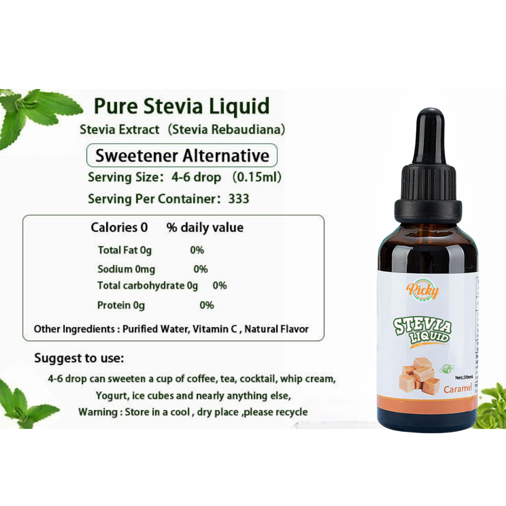Stevia Sweetener, Caramel Flavored Stevia Drops, 30ml - Natural Liquid Sweetener with Zero Calories