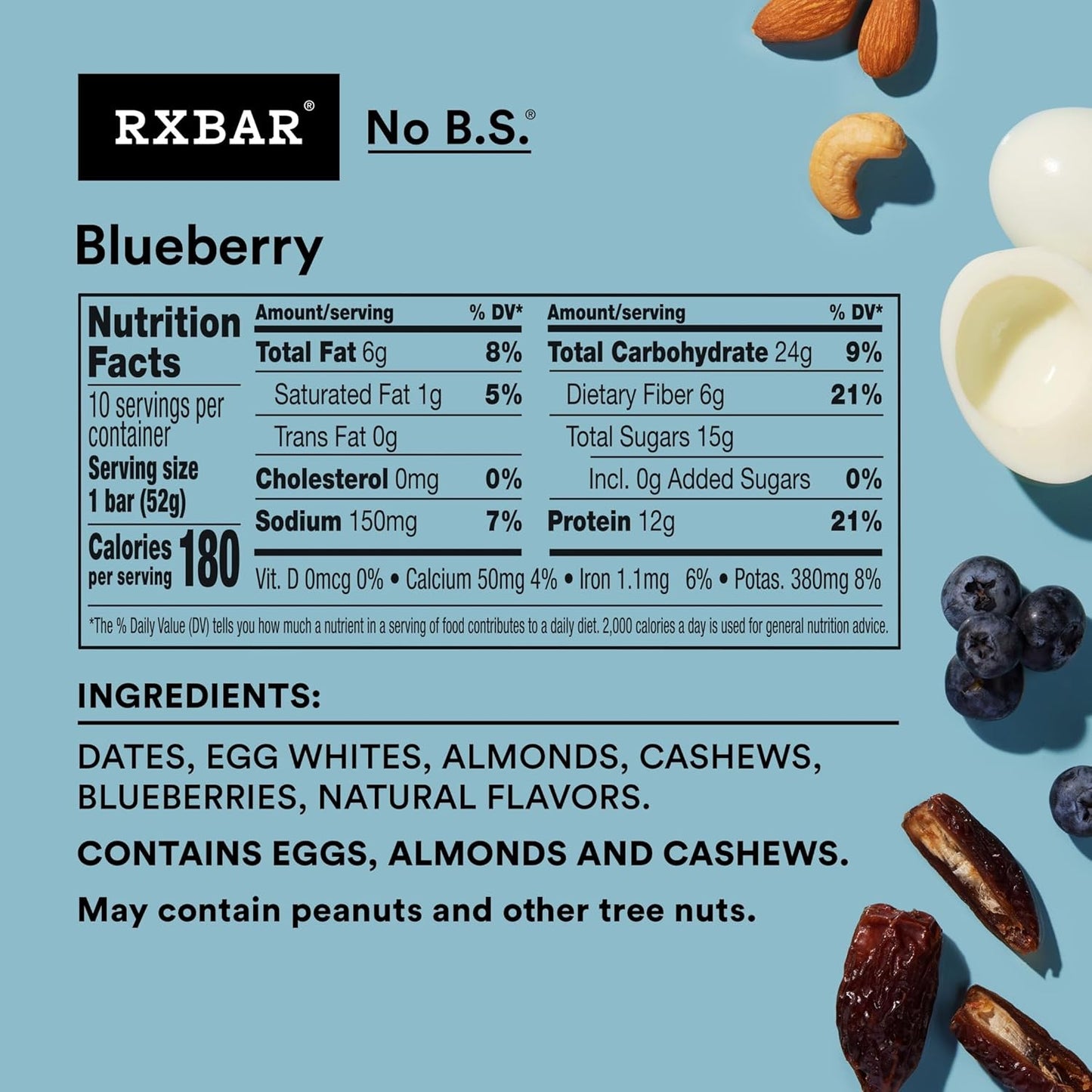RXBAR Protein Bar 52g – Blueberry Flavor | Clean Ingredient Protein Snack | High Protein Energy Bar