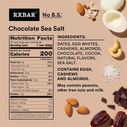 RXBAR Protein Bar 52g – Chocolate Sea Salt | Clean Ingredient Protein Snack | Protein Bar