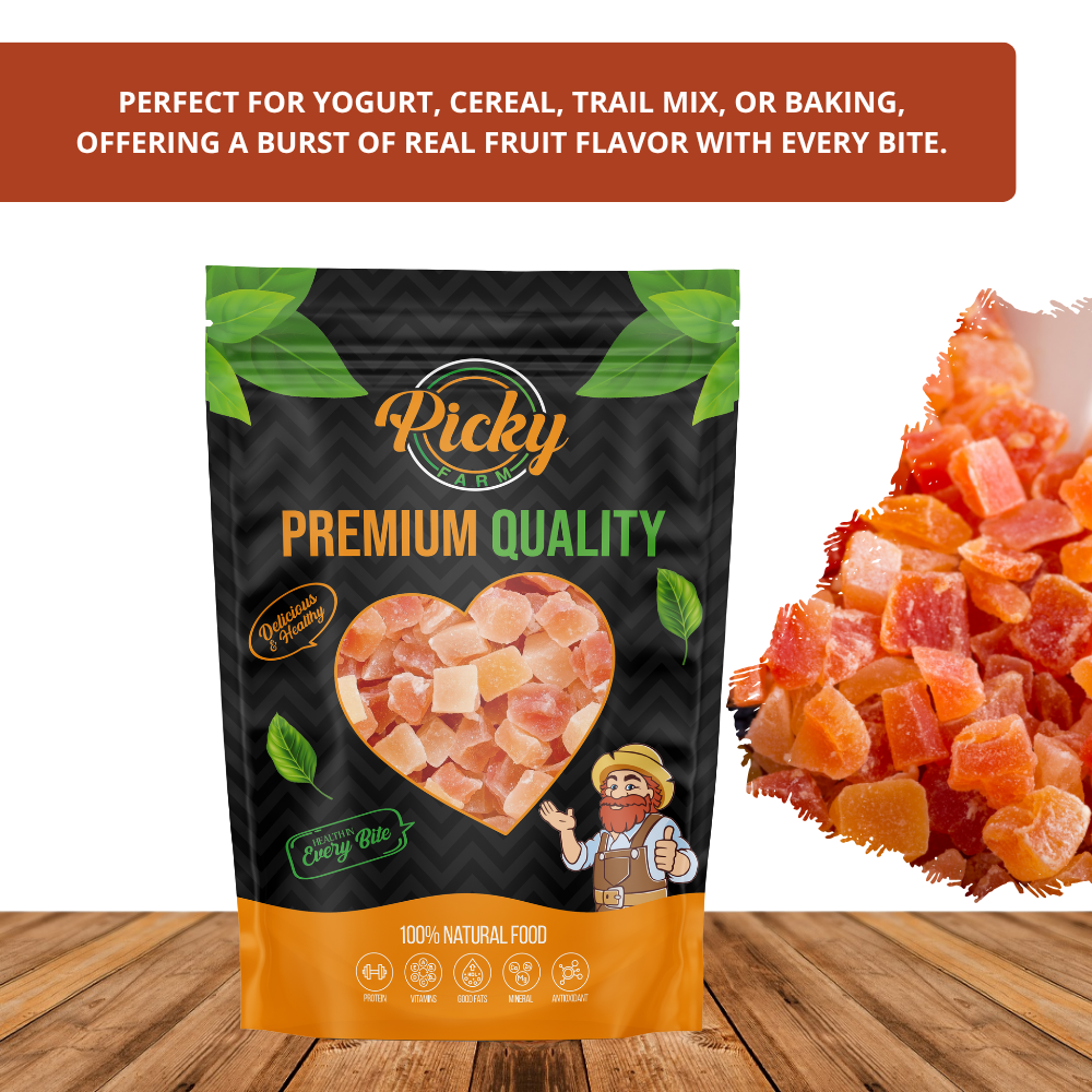 Dried Diced Papaya | Sweet & Chewy Tropical Papaya Cubes | Perfect for Oatmeal, Baking & Snacks | 150g / 200g / 500g