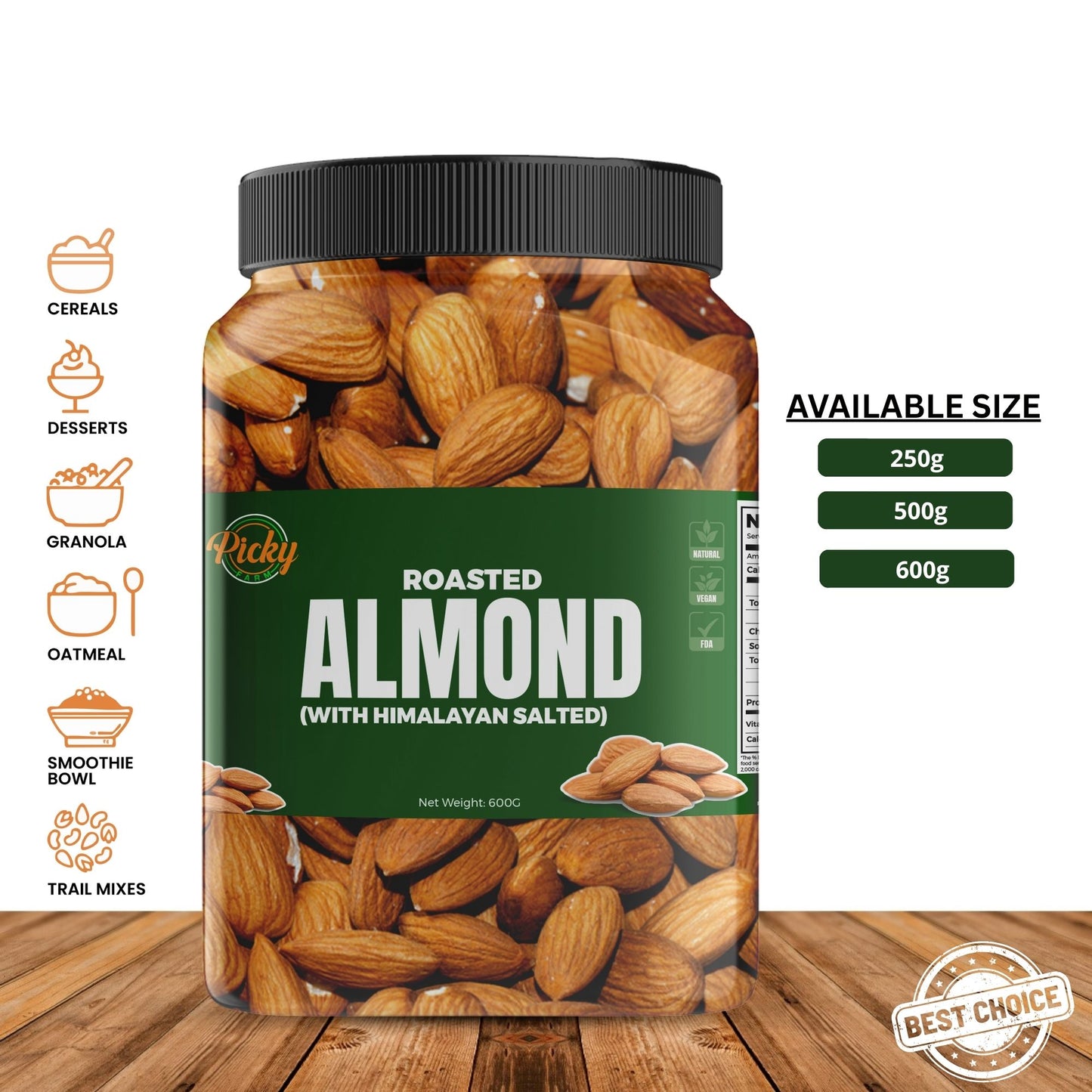 Salted Almond | Premium Roasted Almonds | Crunchy, Fresh & Flavorful Healthy Snack