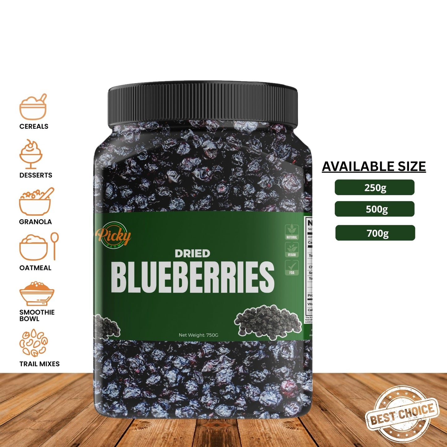 Dried Blueberries | Premium Whole Blueberries | Sweet & Chewy Superfood Snack