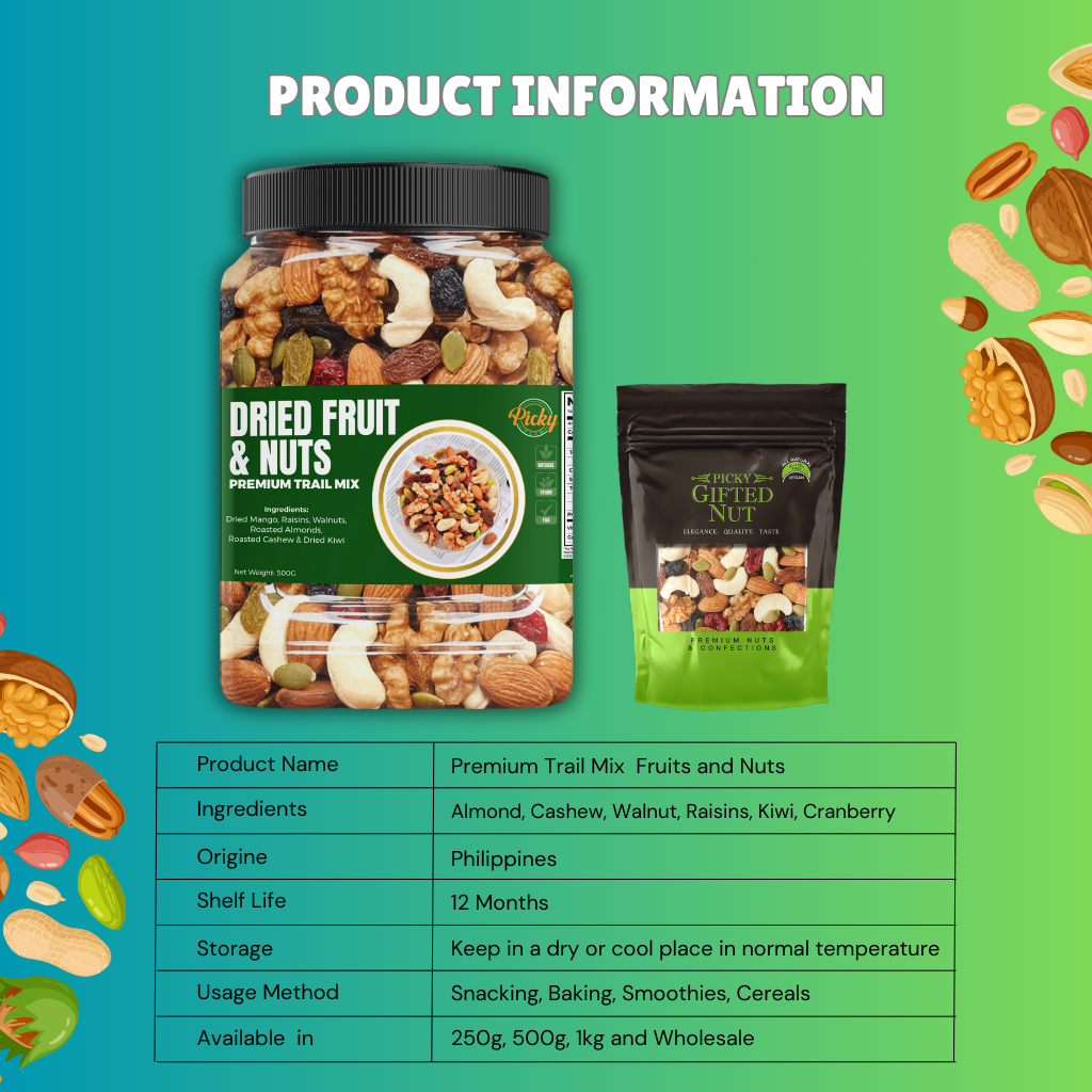 Premium Trail Mix Dried Fruits & Nuts 250g - 500g