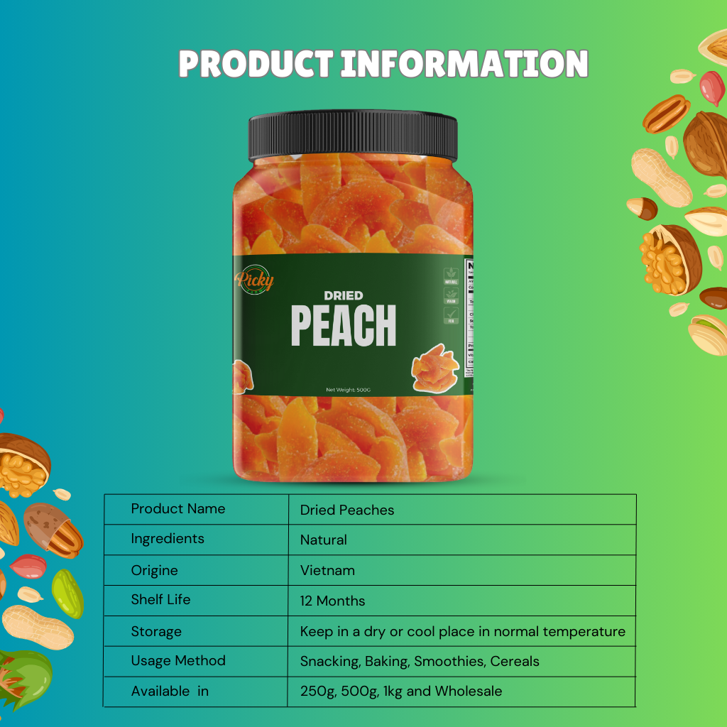 Dried Peaches | Premium Golden Peaches | Naturally Sweet Snack for Baking, Oats & Smoothies | 250g - 1kg