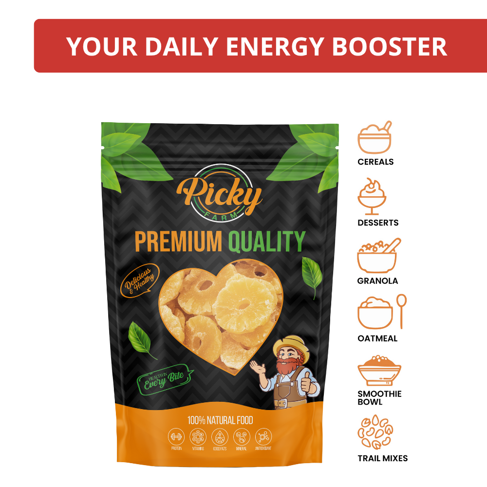 Dried Pineapple | Premium Sweet & Tangy Pineapple Rings/Bites | Healthy Tropical Snack