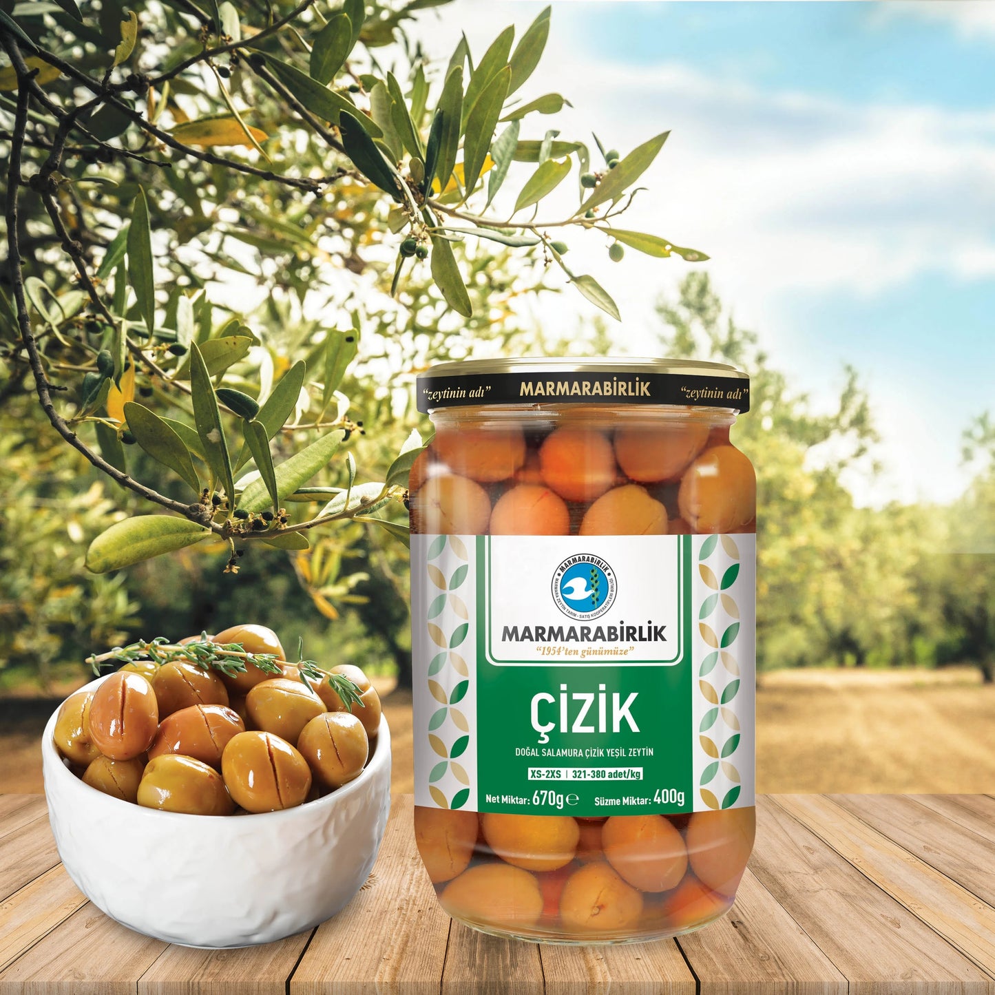 Turkish Green Olives 400g (Marmarabirlik In Glass Jar)