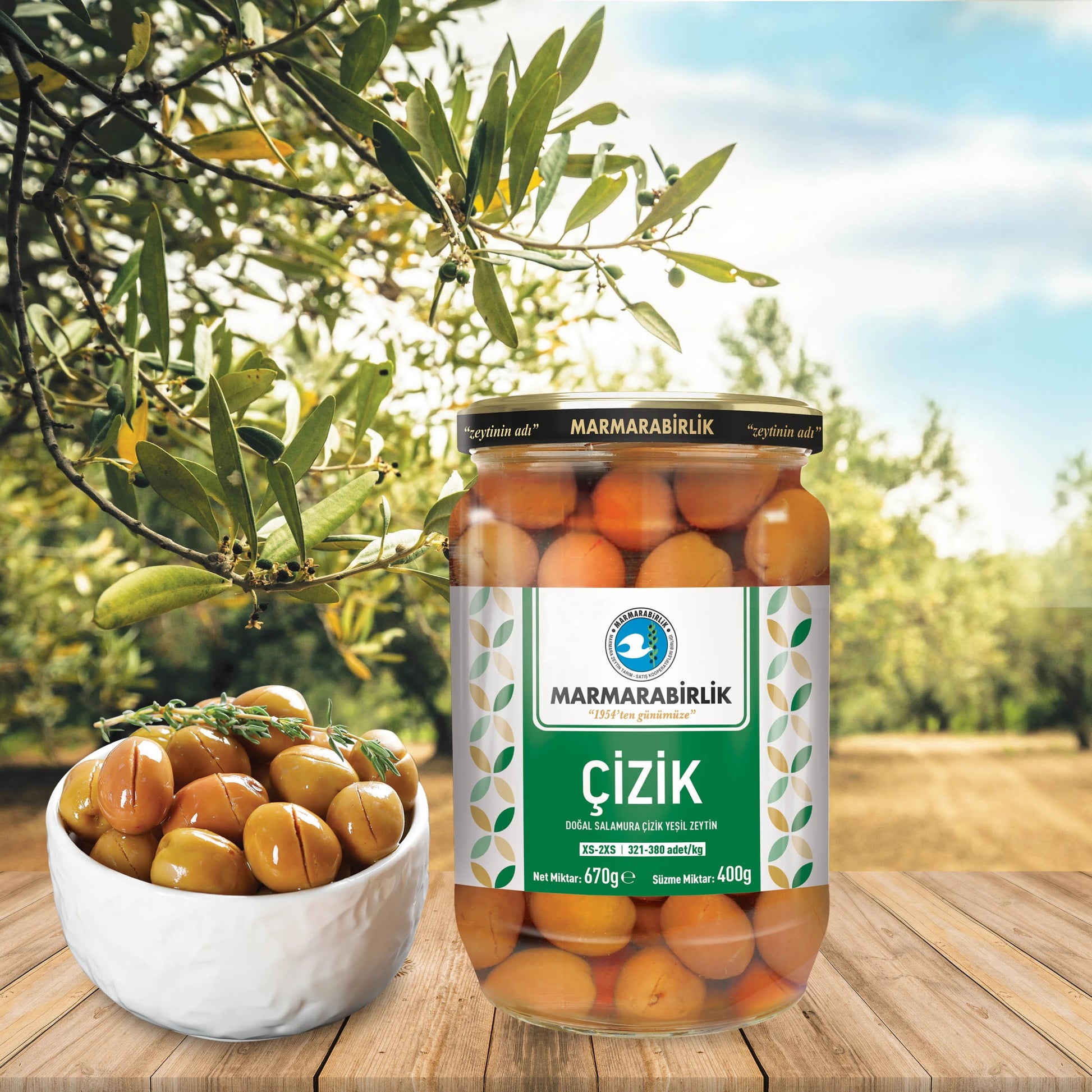Turkish Green Olives 400g (Marmarabirlik In Glass Jar)