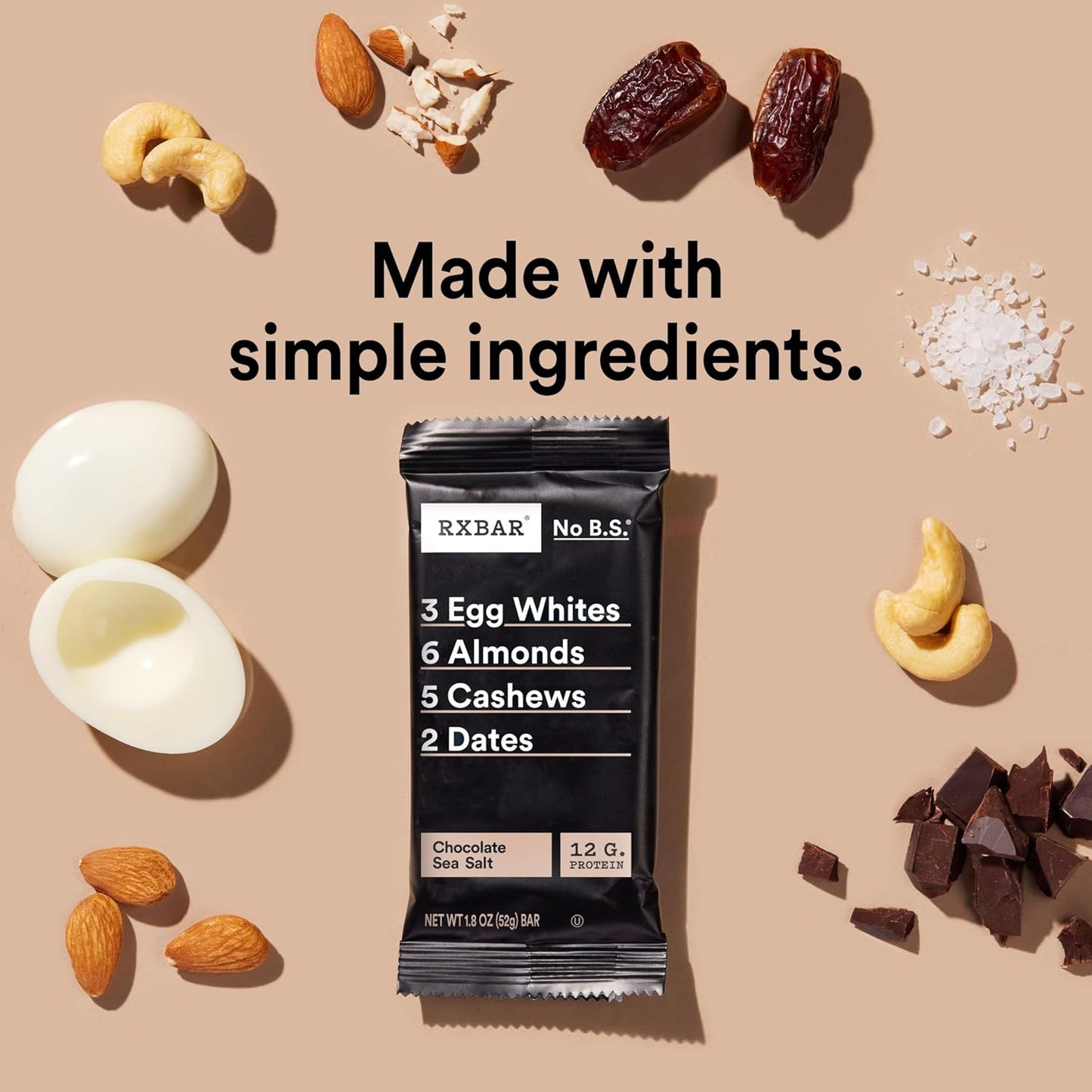 RXBAR Protein Bar 52g – Chocolate Sea Salt | Clean Ingredient Protein Snack | Protein Bar