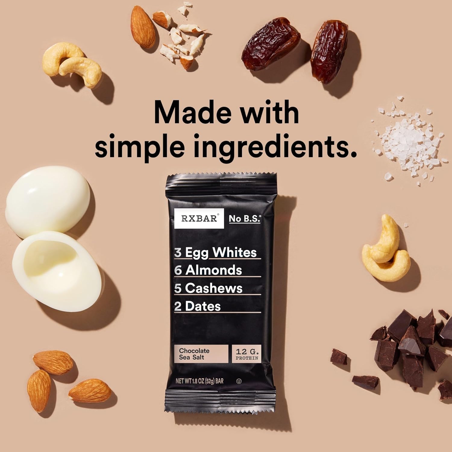 RXBAR Protein Bar 52g – Chocolate Sea Salt | Clean Ingredient Protein Snack | Protein Bar