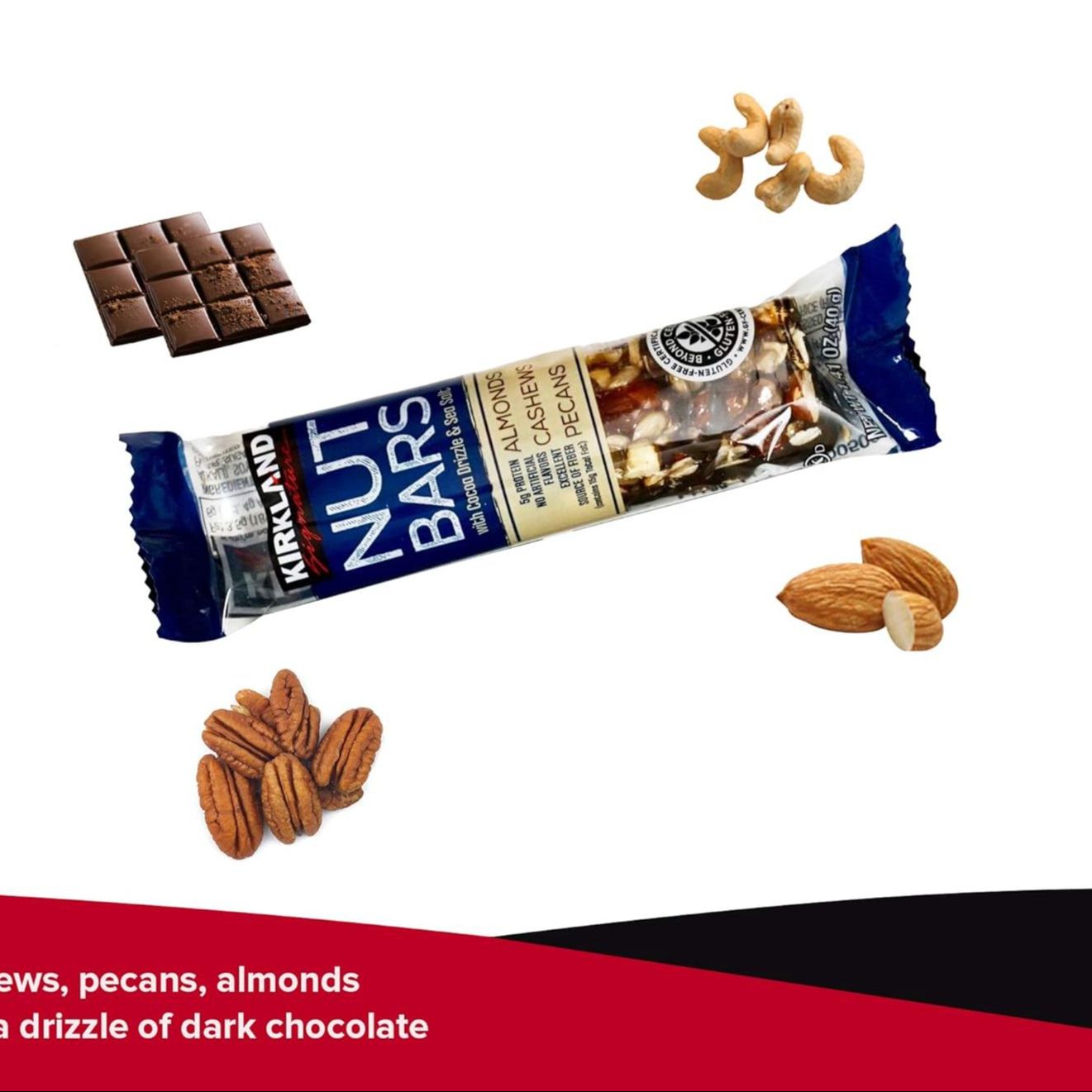 Kirkland Signature Nut Bar 40g – Almonds, Cashews & Pecans | Preotein Chocolate Drizzle & Sea Salt