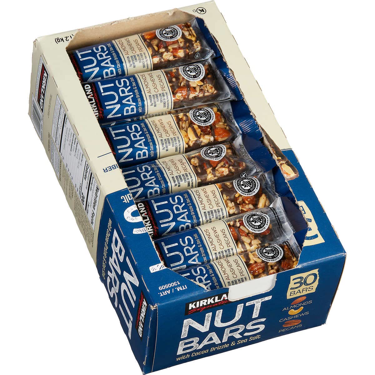 Kirkland Signature Nut Bar 40g – Almonds, Cashews & Pecans | Preotein Chocolate Drizzle & Sea Salt