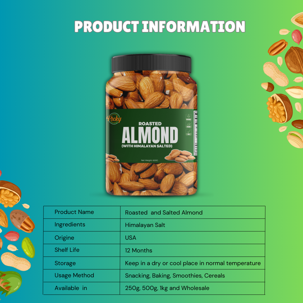 Roasted and Salted Almonds | Almond| Premium Quality & Healthy Snack | 250g - 600g