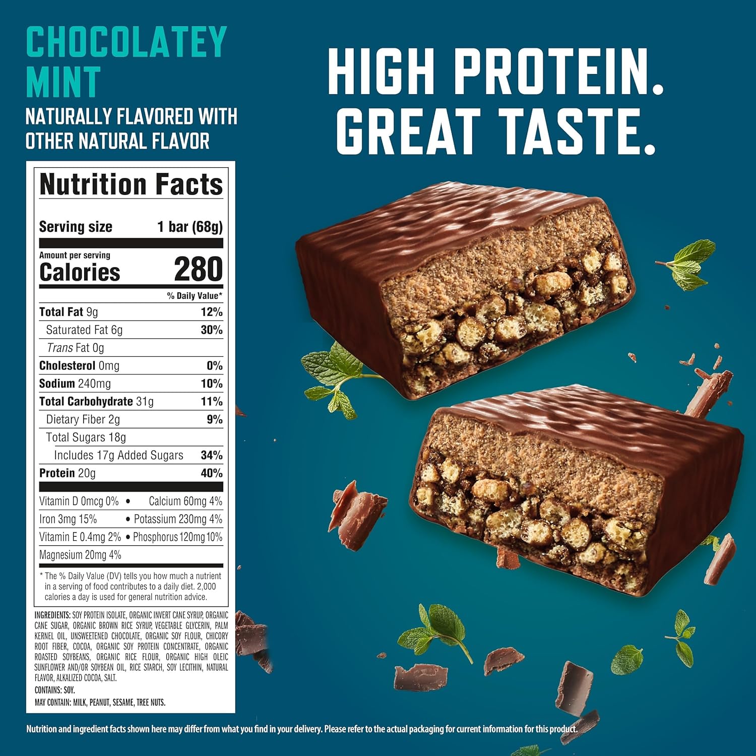 Builders Protein Bar 68g – Chocolate Mint Flavor | High Protein Energy Bar | 1pcs - 2pcs