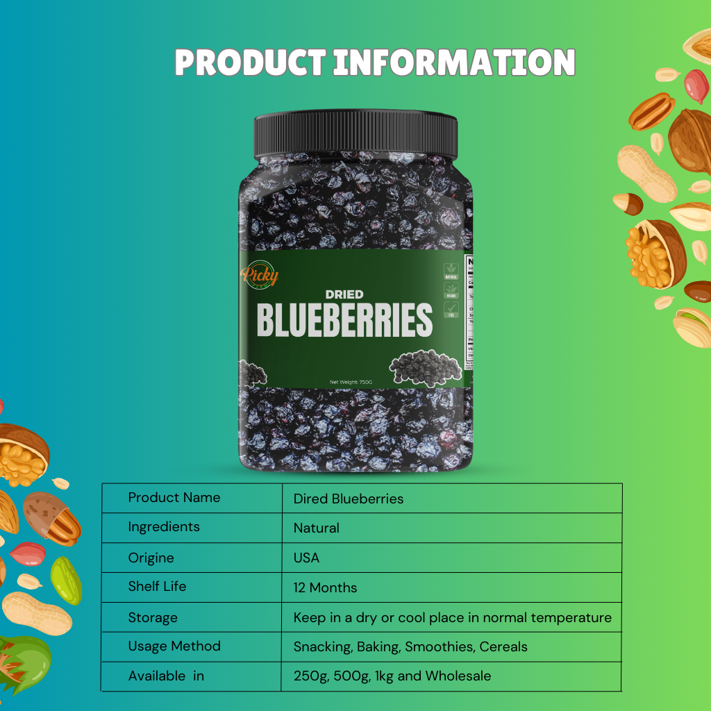 Dried Blueberries | Premium Natural Blueberries, Unsweetened | 250g - 1kg