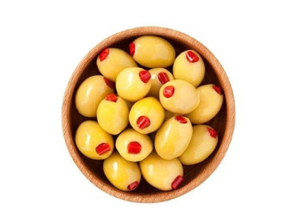 Turkish Pitted Green Olives, Red Pepper 400g  In Glass Jar