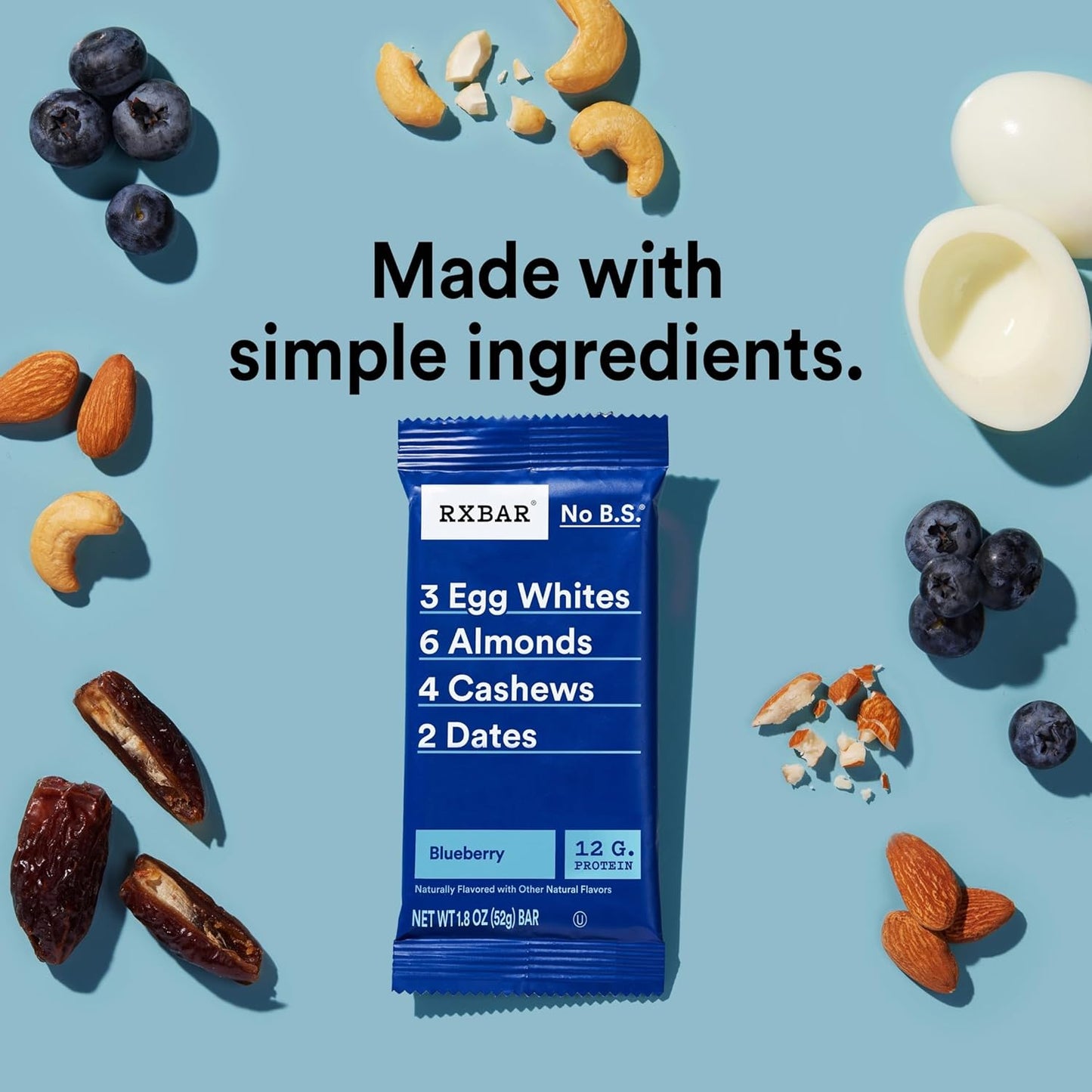 RXBAR Protein Bar 52g – Blueberry Flavor | Clean Ingredient Protein Snack | High Protein Energy Bar