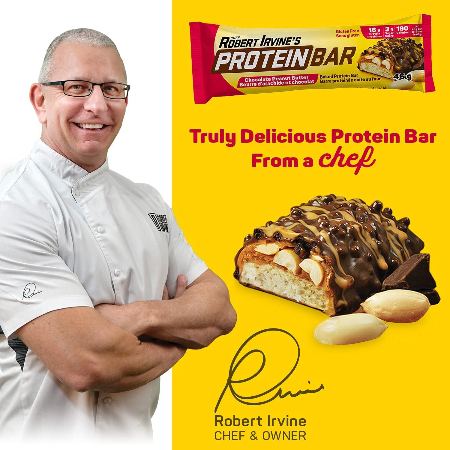 Chef Robert Irvine’s Protein Bar 68g – Chocolate Peanut Butter Flavor | High Protein Snack
