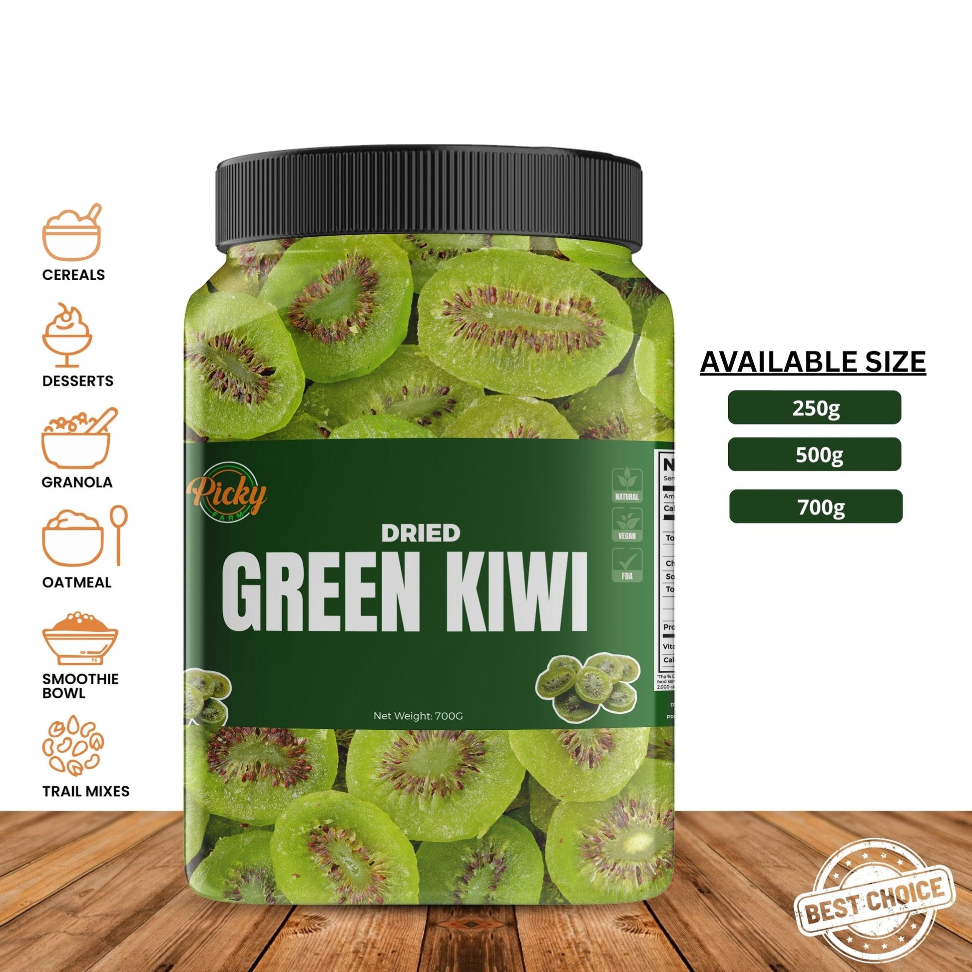 Dried Green Kiwi | Premium Sweet–Tart Kiwi Slices | Sweet–Tart Kiwi Slices