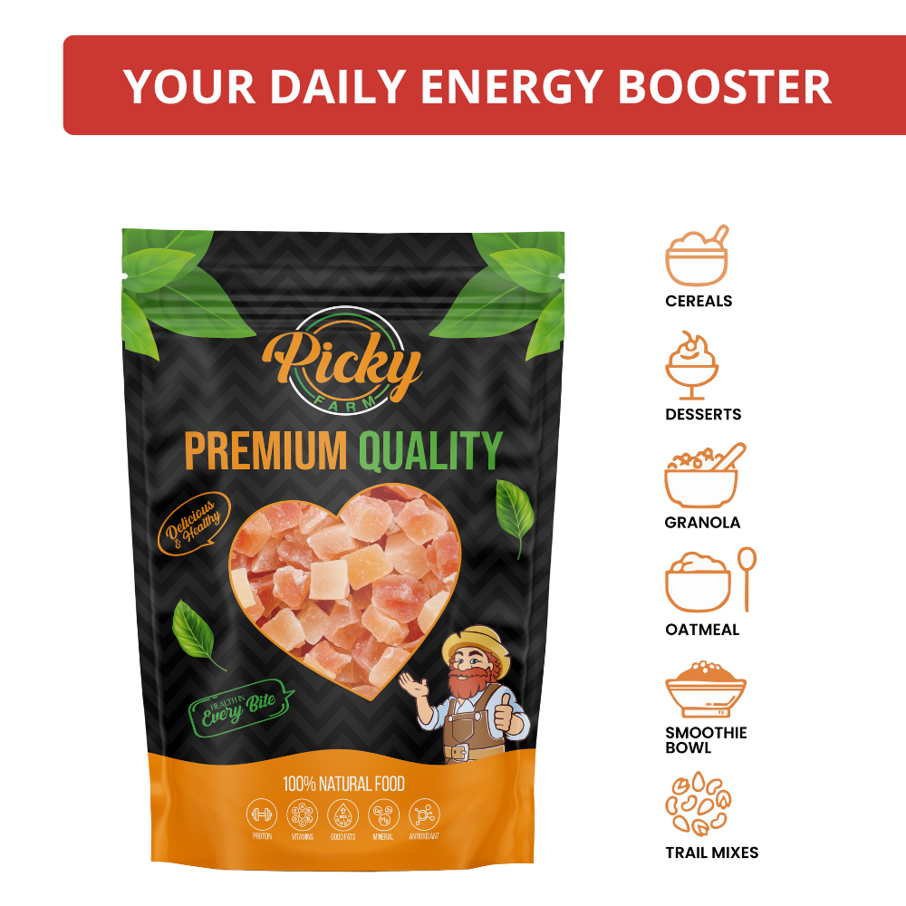 Dried Diced Papaya | Sweet & Chewy Tropical Papaya Cubes | Perfect for Oatmeal, Baking & Snacks | 150g / 200g / 500g