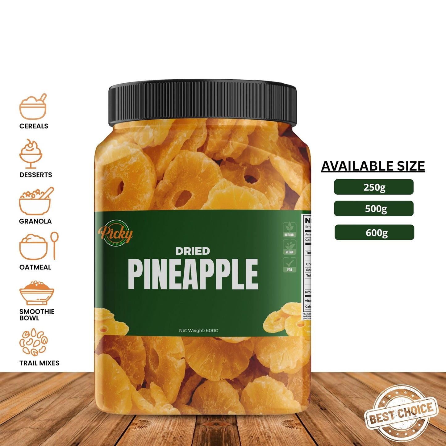 Dried Pineapple | Premium Sweet & Tangy Pineapple Rings/Bites | Healthy Tropical Snack